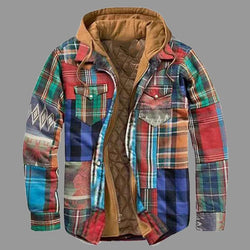 Checked Long Sleeve Loose Hooded Thick Jacket