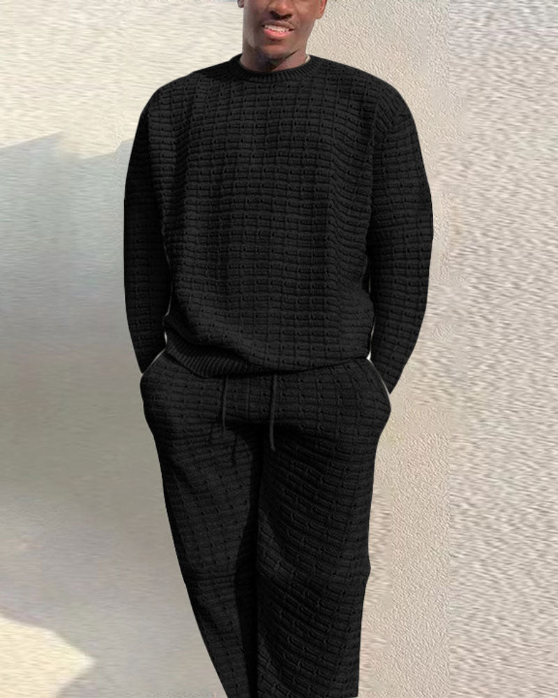 Fashion Solid Color Hollow Weave Knit Suit
