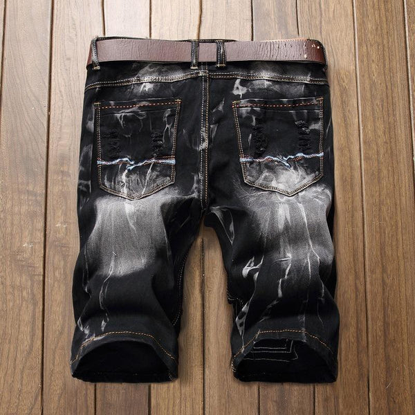 Personalized Retro Elastic Hole Denim Shorts