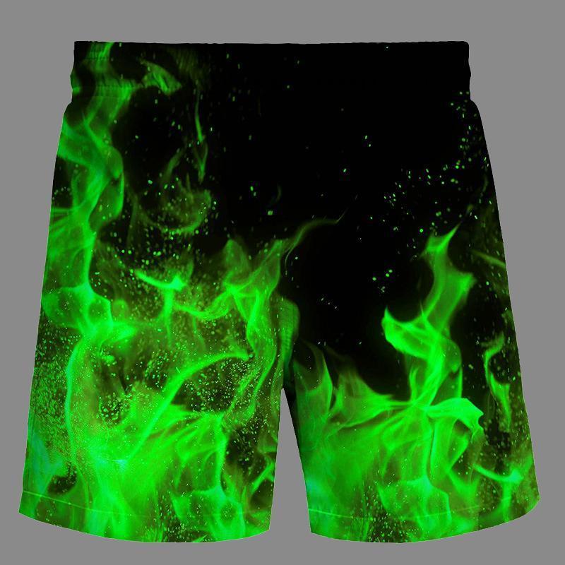 Casual   3D Blue flame  Printed Loose Shorts