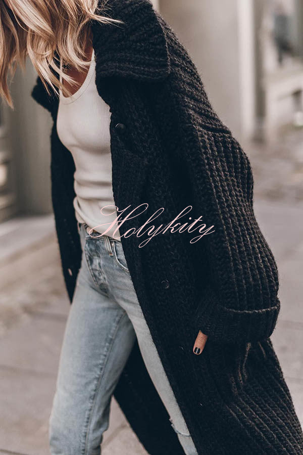 Chunky and Warm Knit Button Pocketed Oversized Midi Cardigan