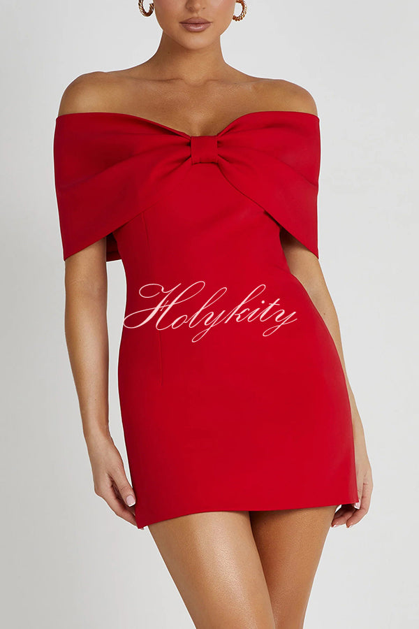 Love is a gift Off Shoulder Bow Mini Dress