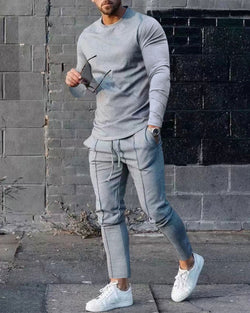 Casual Solid Color Crew Neck Sports Suit