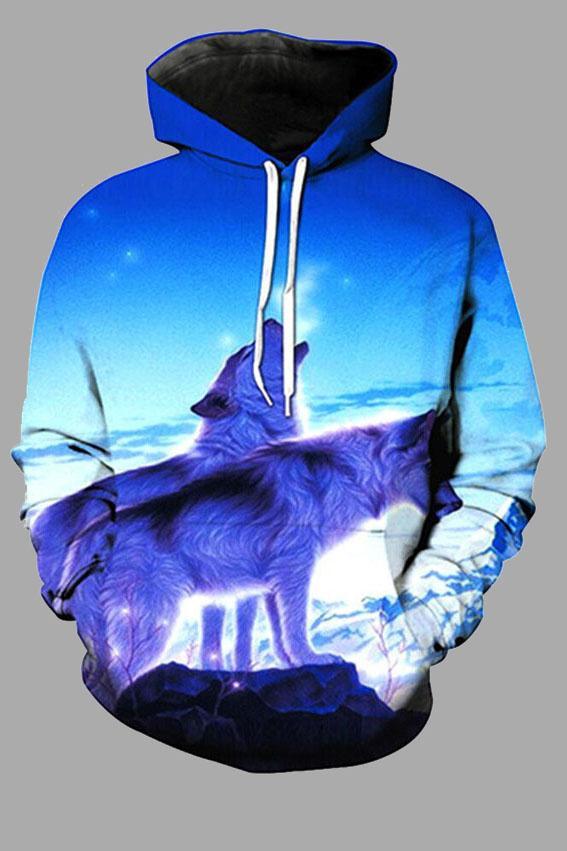 Street 3D multicolor 2 wolf print hooded sweatshirt