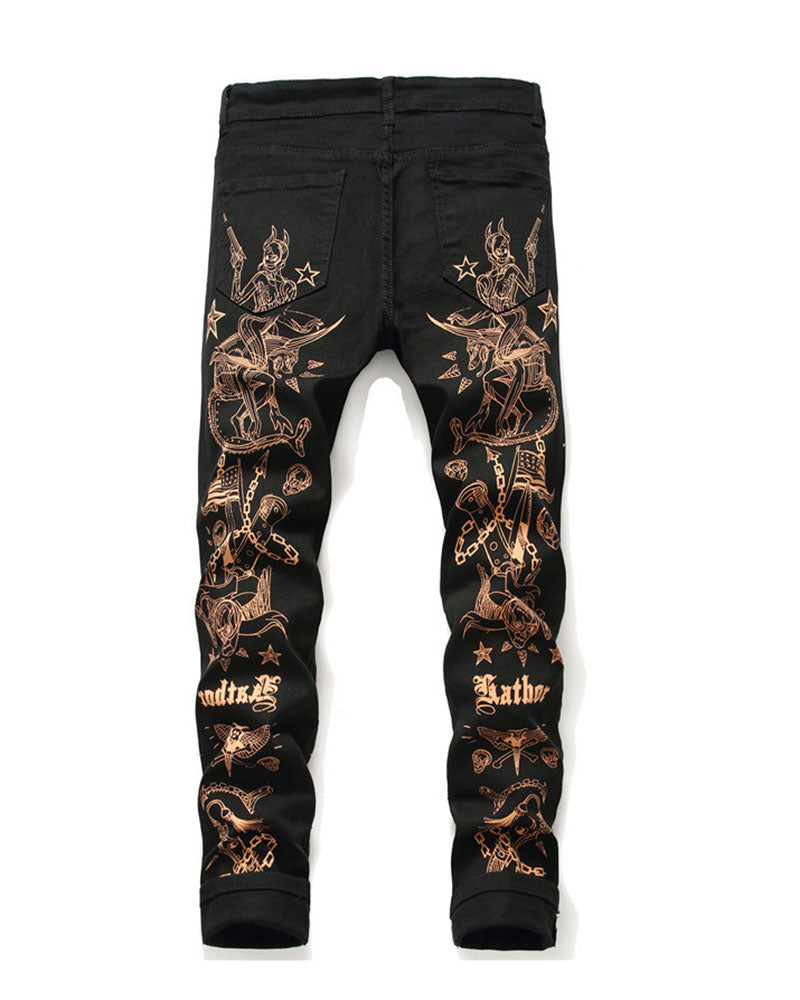 Vintage Graffiti Print Jeans