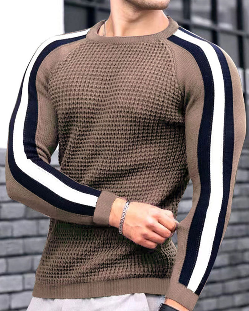 Trendy Color Block Waffle Long T-Shirt