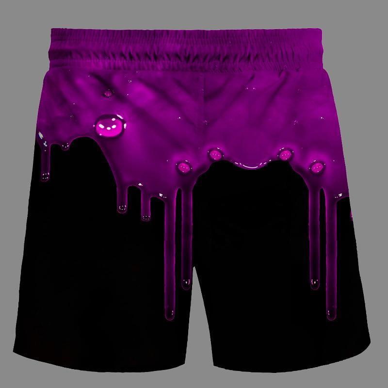 Casual   3D  Purple Water droplets Printed Loose Shorts