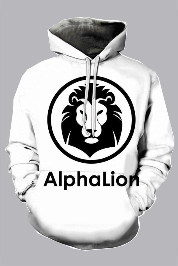 3D White Digital Lion  Printed Hooded Sweatshirt