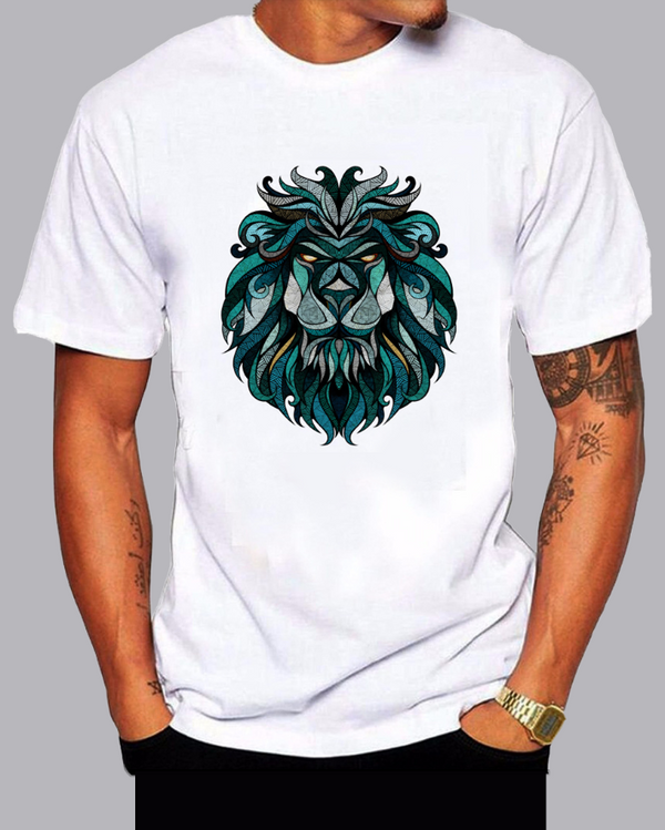Men's street style green lion head trend short sleeve T-shirt