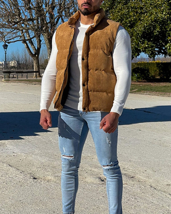 Fashion Solid Color Corduroy Vest Jacket