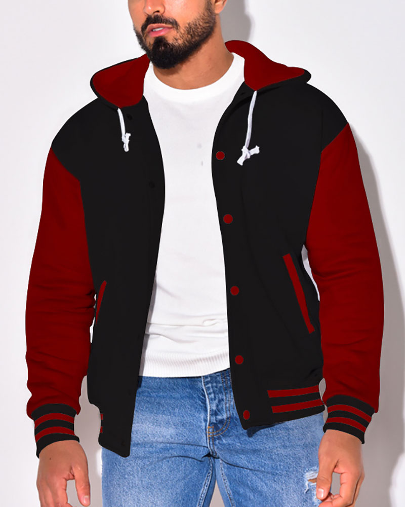 Casual Contrast Color Baseball Jacket