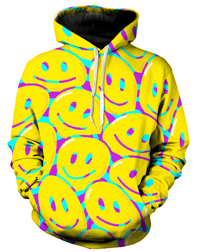 Street 3D Smiley Printed Hooded Sweatshirt