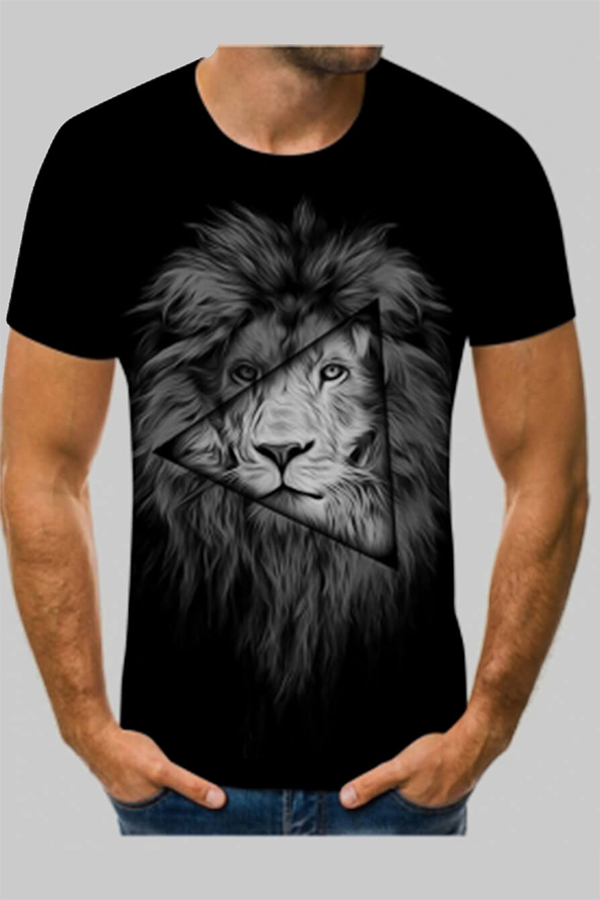 Casual O Neck Lion Print  Men T-shirt
