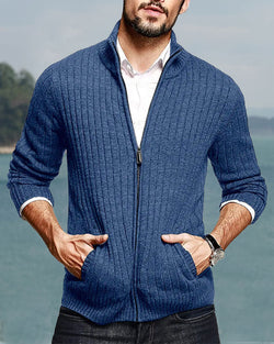 Casual Solid Zip Sweater Cardigan