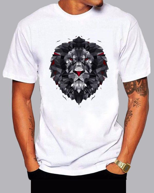 Men's Street Style Black Diamond Lion Trend Short Sleeve T-shirt
