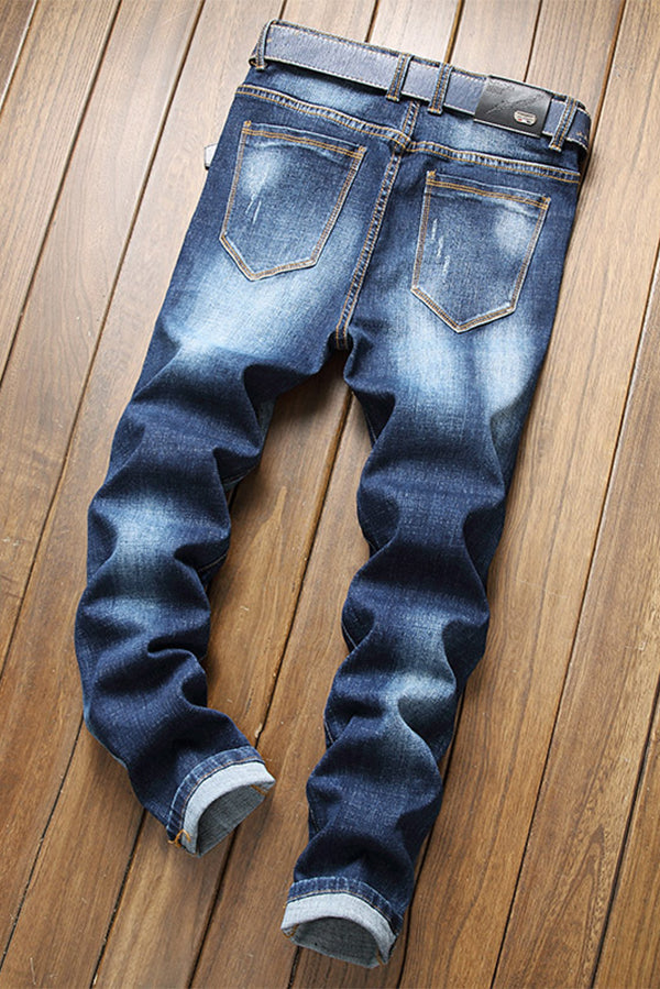Slim-fit straight-legged all-match trendy ripped jeans
