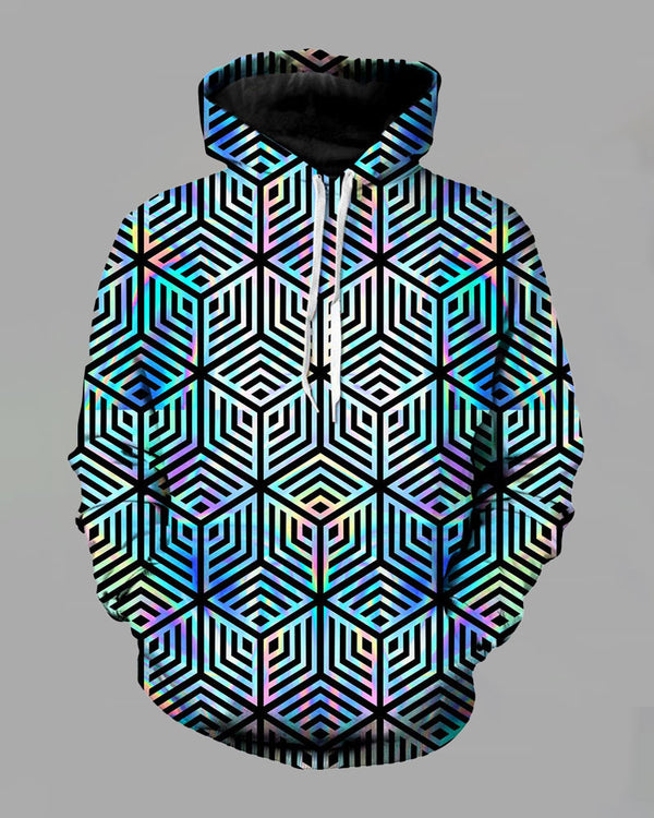 3D Street  Abstract Print Hooded Two-piece Suit
