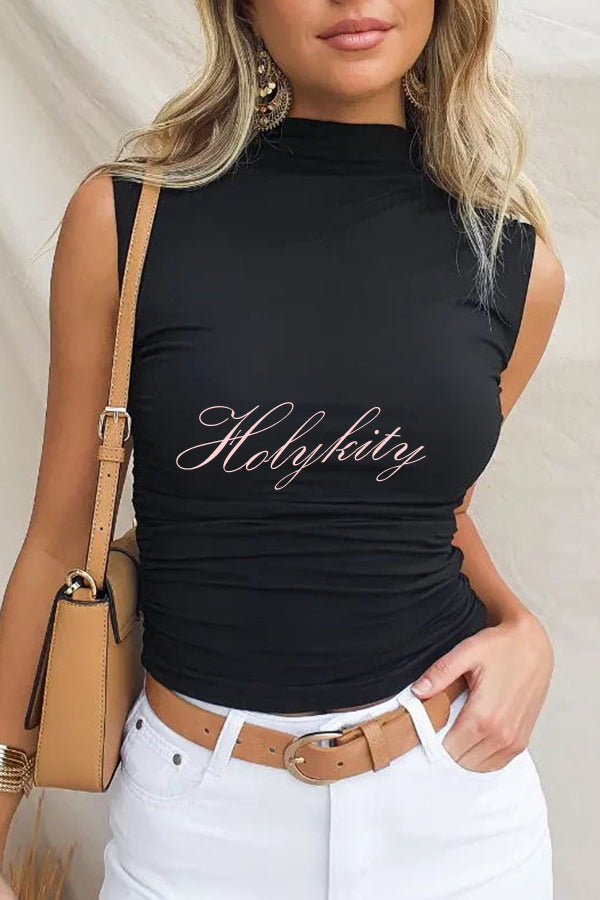 Sleeveless Slim Fit Backless Solid Color T Shirt