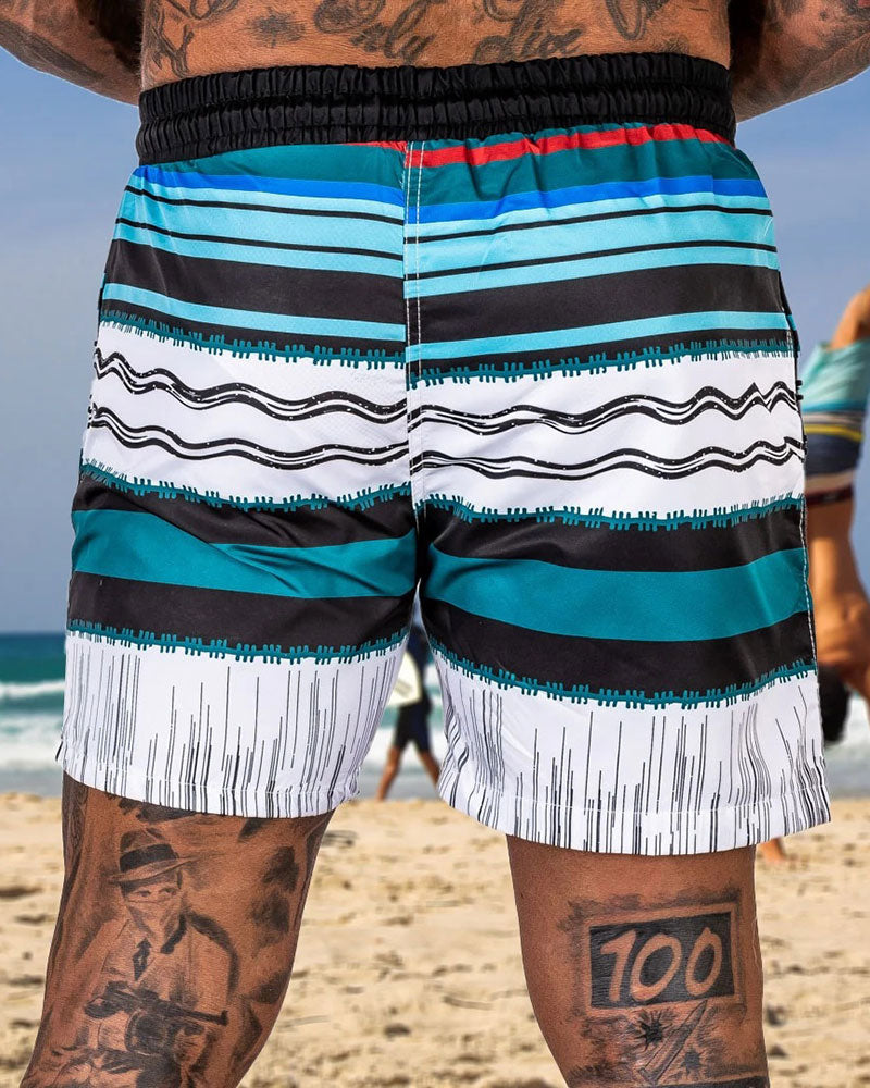 Fashion Multicolor Striped  Printed Beach Shorts