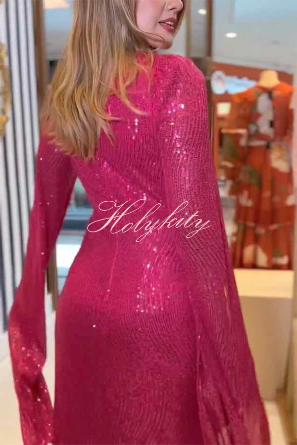 Shine Brighter Sequin Cape Sleeve Cross Waist Evening Maxi Dress