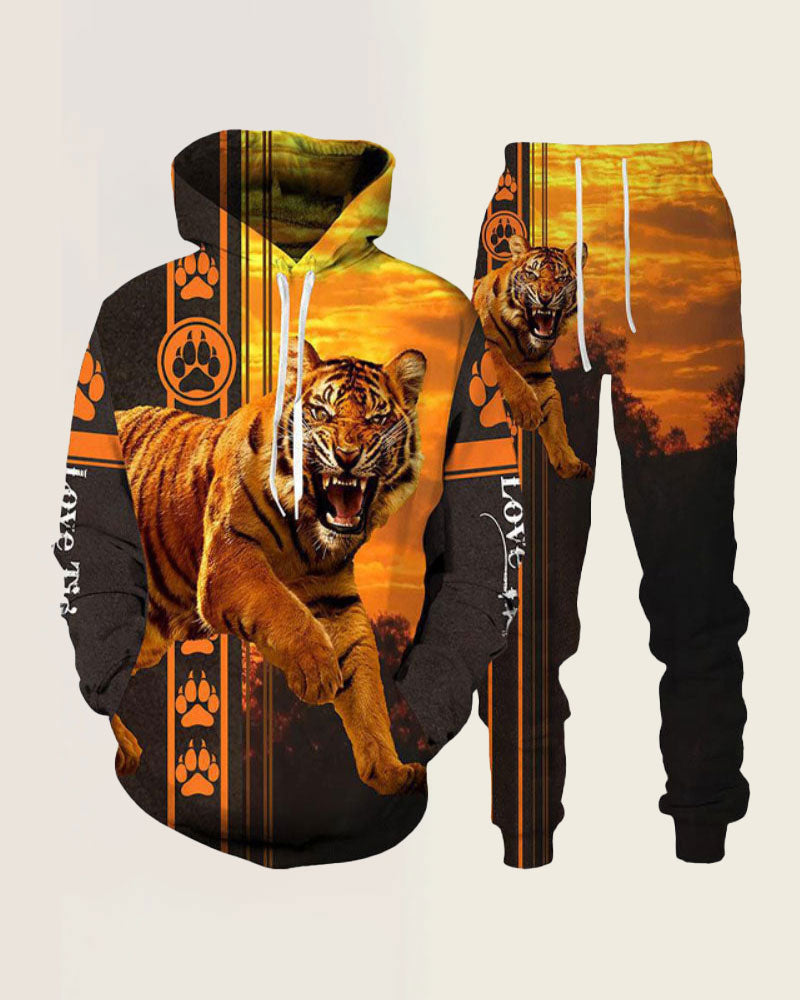 Fashion 3D Tiger Print Sweatshirt Two-Piece Set