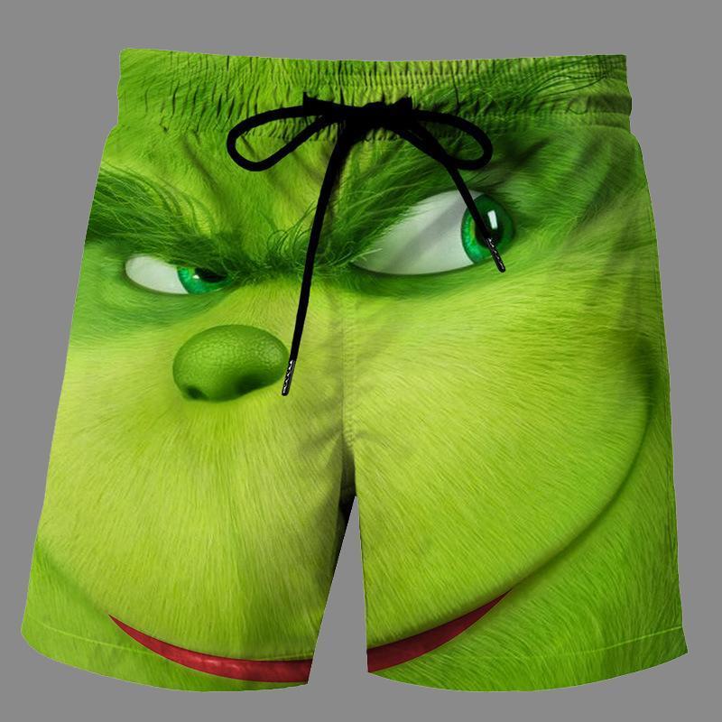 Casual   3D Green Haired Grinch Printed Loose Shorts