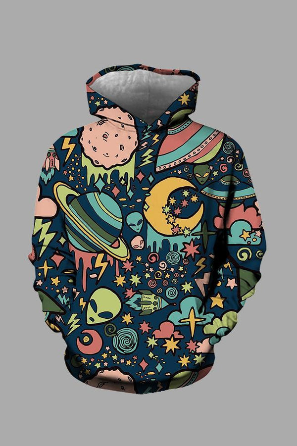 Street 3D Space Print Hooded Sweatshirt