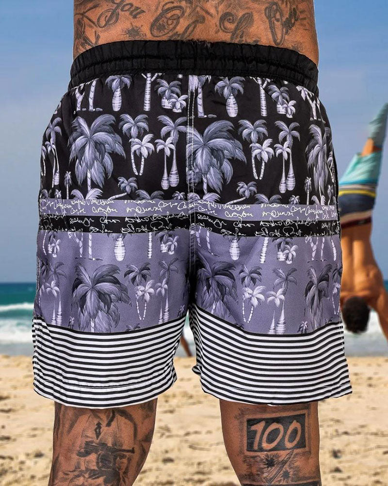 Trendy Coconut Stripe Print Beach Shorts