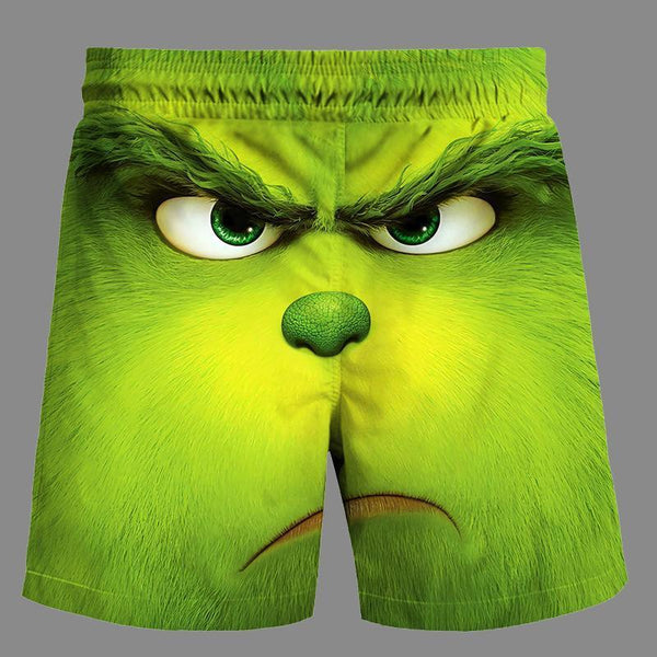 Casual   3D Green Haired Grinch Printed Loose Shorts