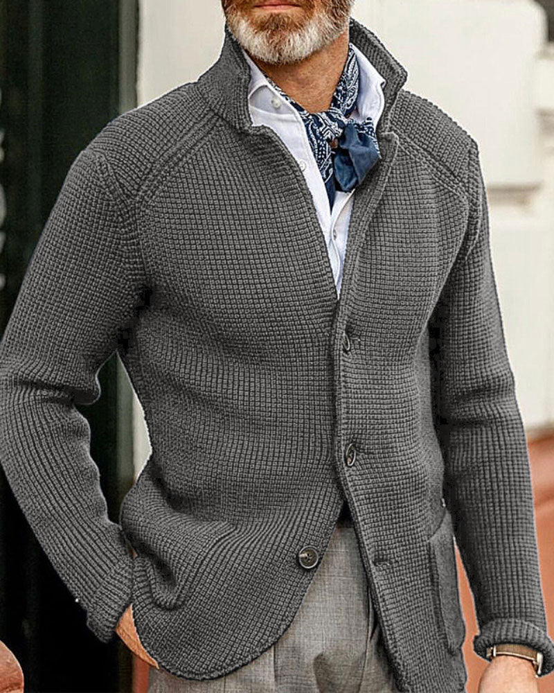 Solid Color Casual Stand Collar Sweater Cardigan