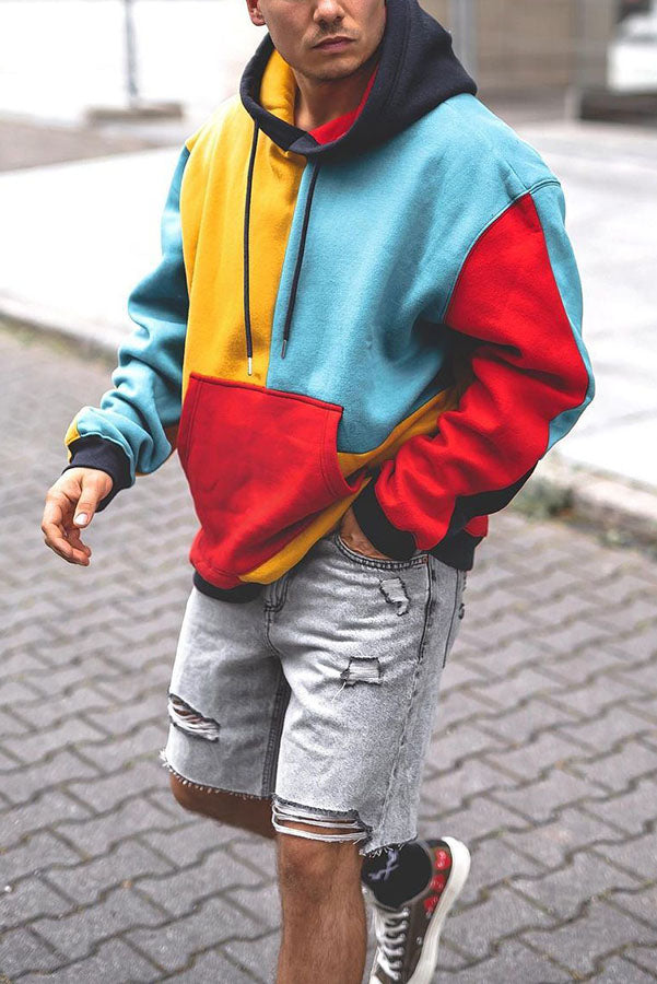 Street Style Color Block Hooded Sweatshirt