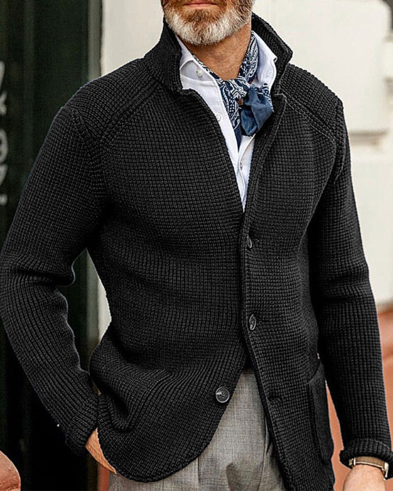 Solid Color Casual Stand Collar Sweater Cardigan