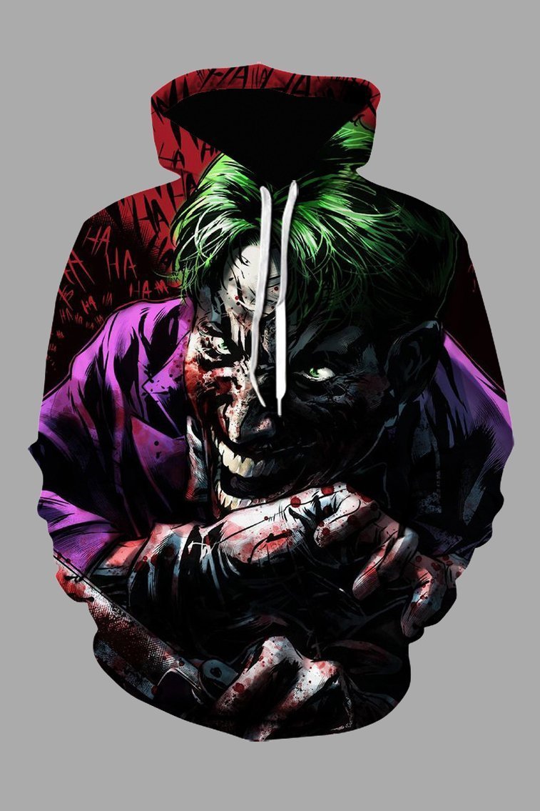 Street 3D Joker Printed Hooded Sweatshirt