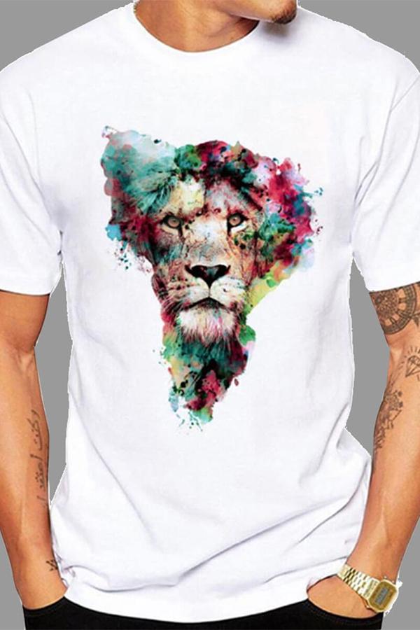 Men's street style lion graffiti print T-shirt