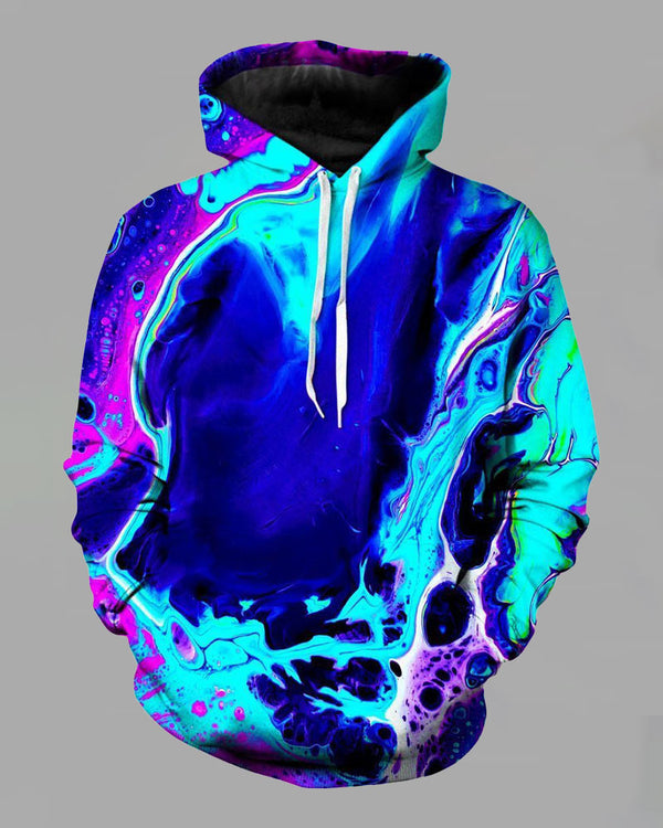 3D Street Abstract Print Hooded Two-piece Suit