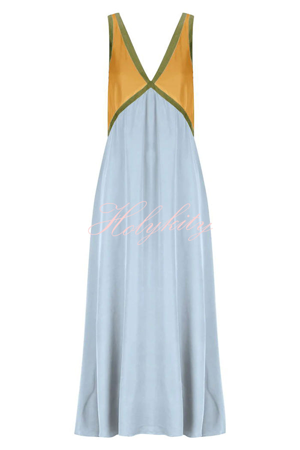 Perfect for Summer Weddings Satin Contrast Colour Relaxed Maxi Dress