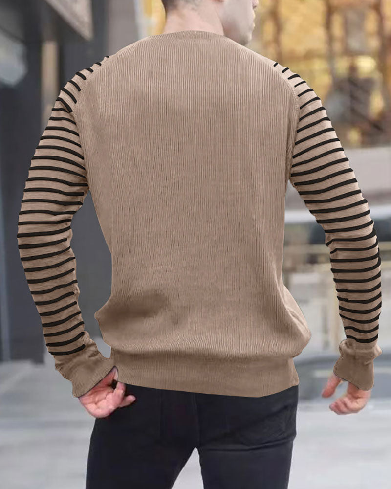 Solid Waffle Stripe Panel Long Sleeve T-Shirt