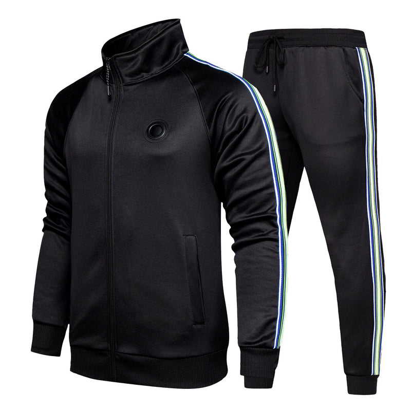 Casual Zipper Hooded Contrast Color Sports Suit