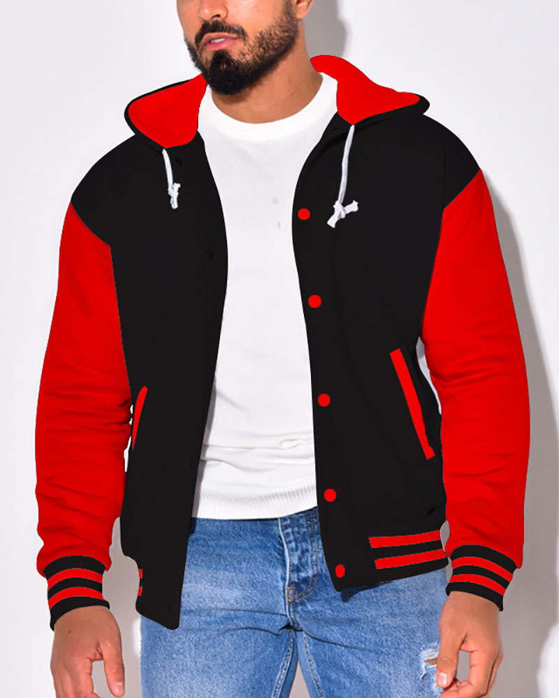 Casual Contrast Color Baseball Jacket