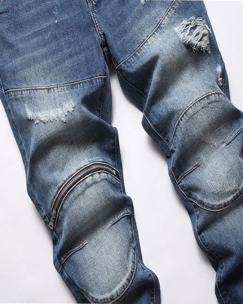 Vintage Ripped Zipper Panel Jeans