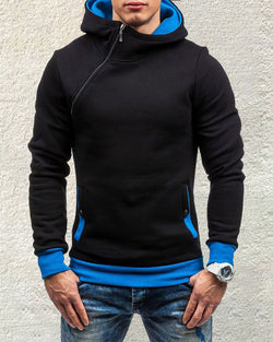 Fashion Diagonal Zip Hooded Sweatshirt