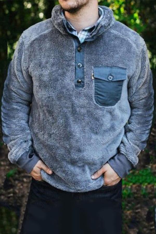 Men's winter autumn Comfy Patch Pocket Buttons Pullover
