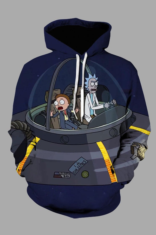 Street 3D Blue Digital  Rick and Morty Printed Hooded Sweatshirt