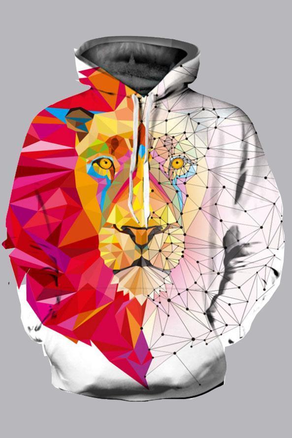 Street 3D Multicolor Digital Lion Printed Hooded Sweatshirt