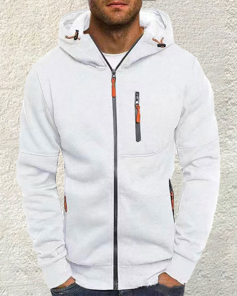 Casual Zip Contrast Hooded Jacket