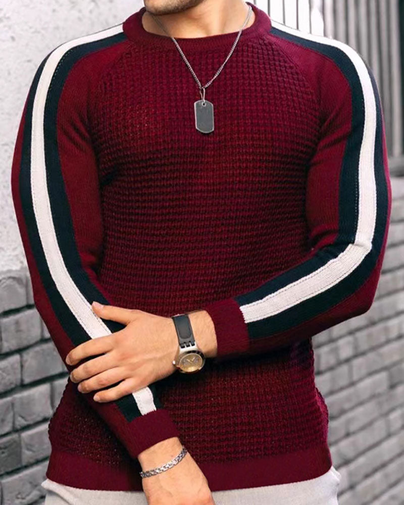 Trendy Color Block Waffle Long T-Shirt