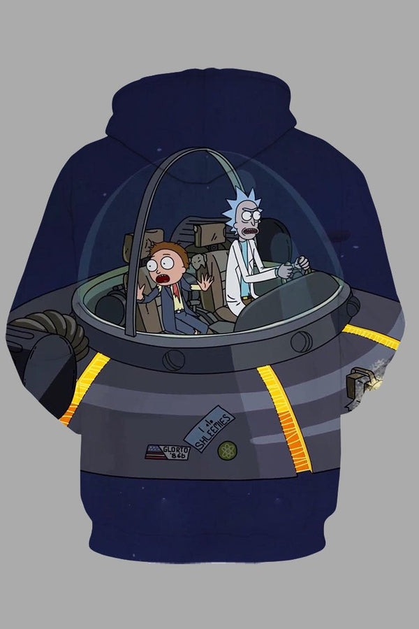 Street 3D Blue Digital  Rick and Morty Printed Hooded Sweatshirt