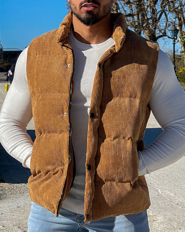 Fashion Solid Color Corduroy Vest Jacket