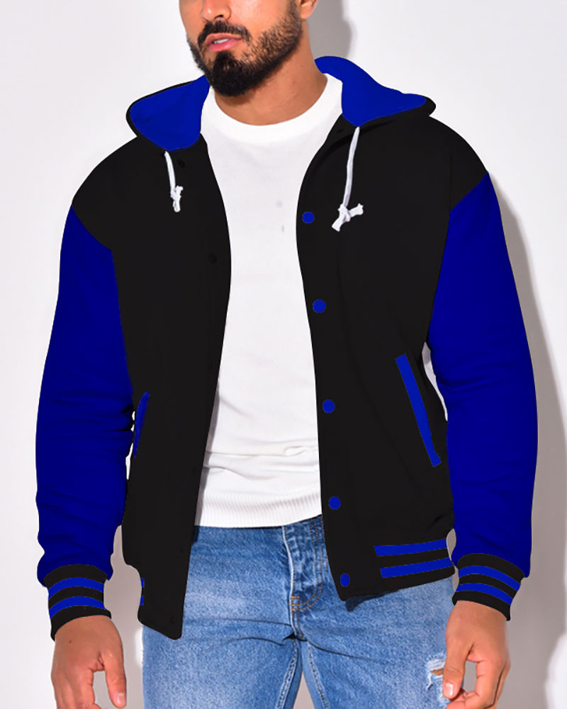 Casual Contrast Color Baseball Jacket