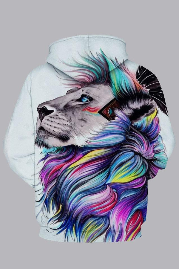 Street 3D Multicolor Digital Lion Printed Hooded Sweatshirt